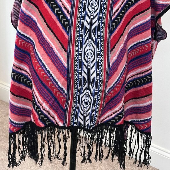 3X Southwest Fringe Cardigan Wrap Womens Boho Knit Open Front Shawl Cape Tribal - Picture 6 of 16